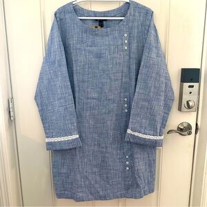 Nishat Linen Dress 14 | Blue Pret Yarn Dyed Cotton Lace Cuff NWT